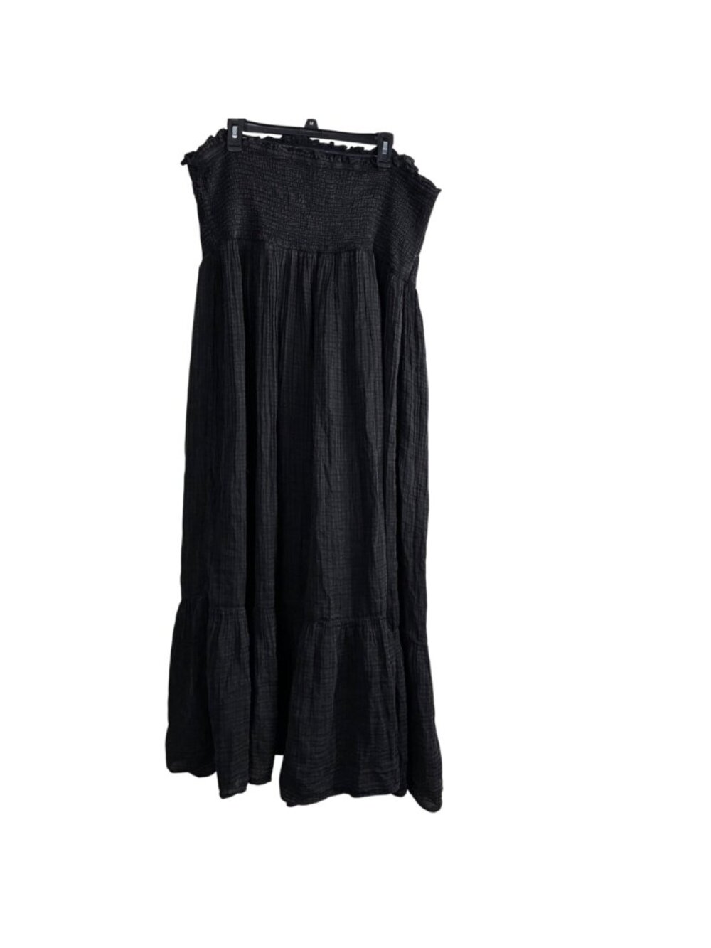 Anthropologie Marisol Maxi Dress 2X Black Smocked Gauze Strapless Tiered Cotton - Picture 2 of 9